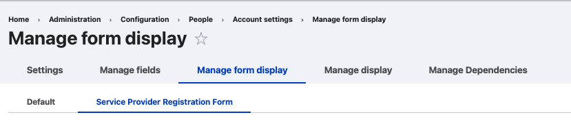 Screenshot of UI management of Service Provider Registration Form