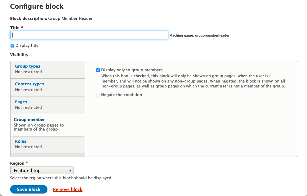 Drupal block configuration